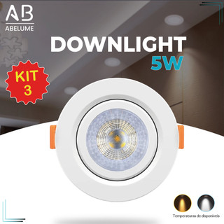 Kit 5 Luminária Spot Led Redondo Direcionável 5W Embutir Gesso Teto | Branco Quente 3000K Branco Frio 6500K Bivolt