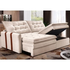 Sofá Baú Sem Caixa Retrátil 1,80m SoftGel Petit Boucle Bege Claro Cama inBox