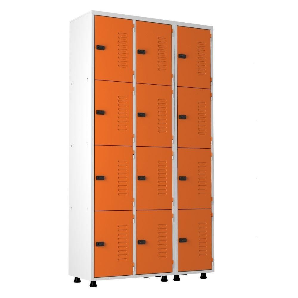 Armário  Aço 12 Portas Academia Guarda Volume Trinco Laranja