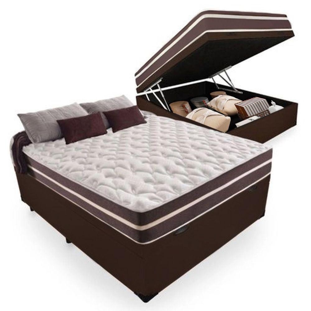 Cama Box Baú Casal + Colchão De Molas Prime Colchões Classic Superlastic 138x188x64 Marrom - Home & Living