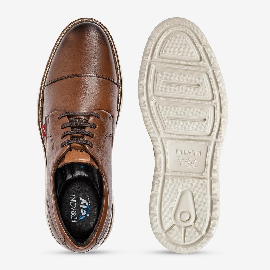 Detalhes do Sapato Casual Masculino Couro Ferracini Solado EVA Full Havana Marrom 4566-696J