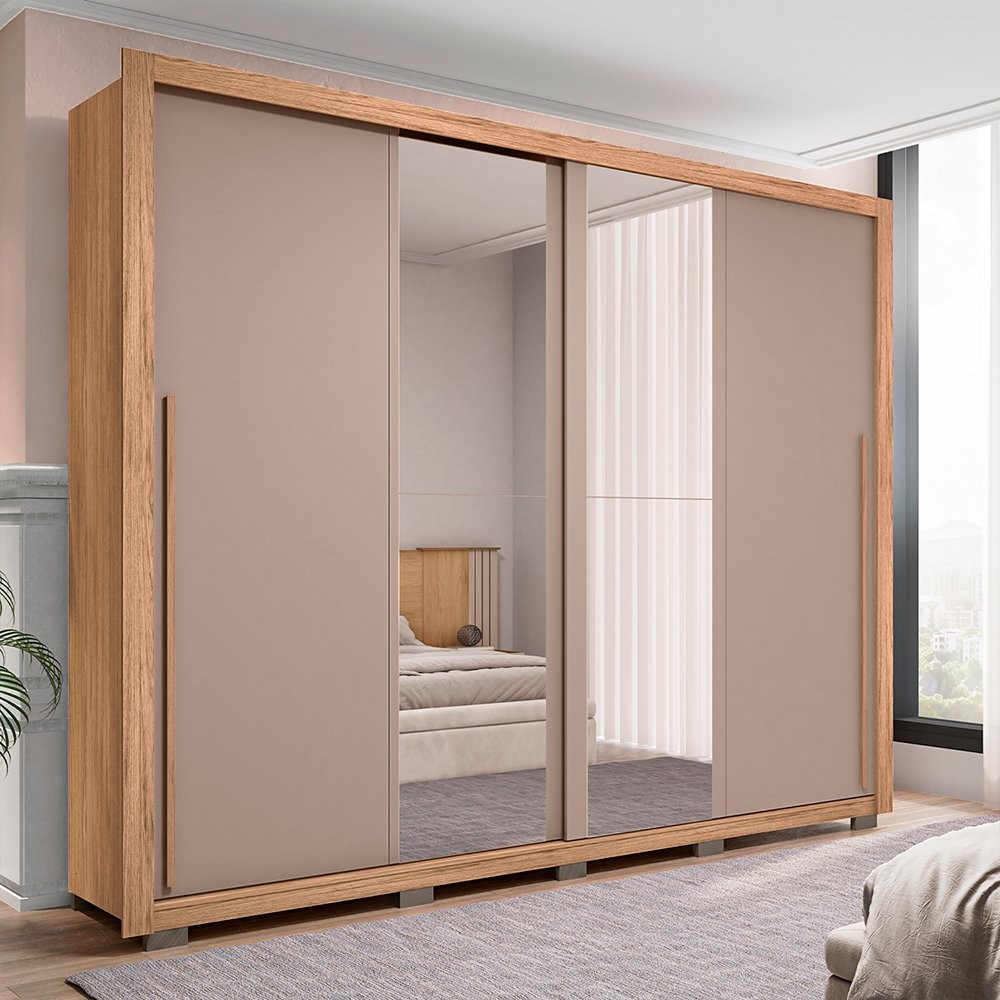 Guarda-roupa Casal com Espelho 2 Portas 4 Gavetas Suburban Gold Espresso Móveis Buriti/Fendi
