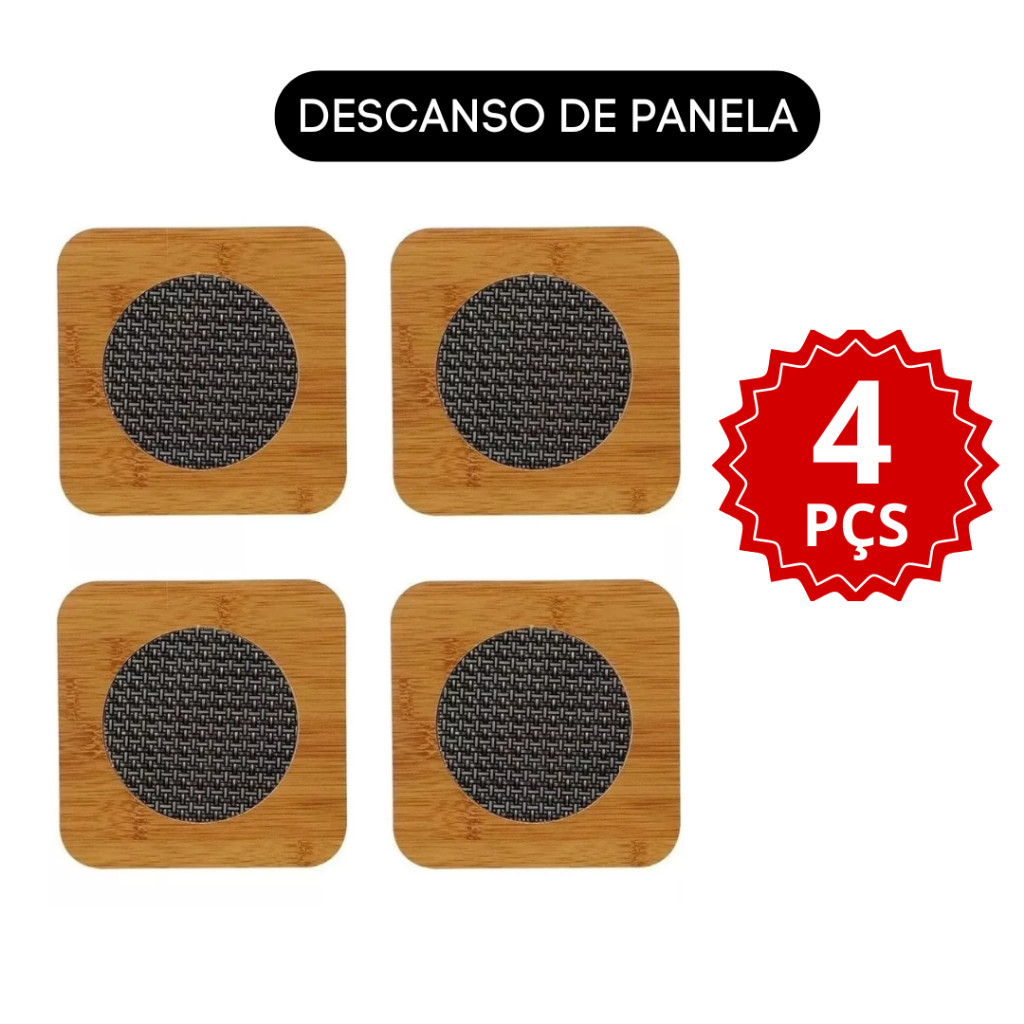 Kit 4 Peças Descanso De Panela De Bambu Porta Apoio Panela Mdf