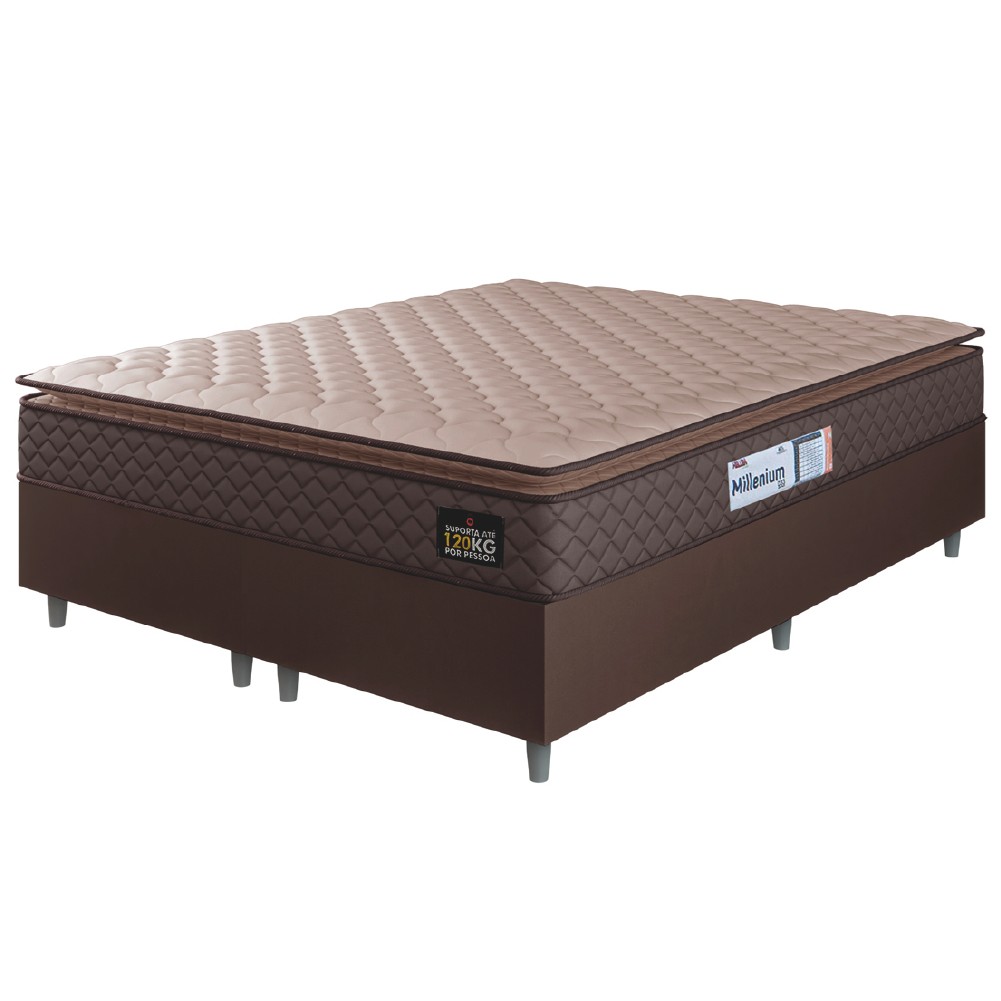 Cama Box Casal Queen Colchão Espuma D33 Pillow Top Millenium 158x198x57cm Suede Marrom Hellen em Oferta na Shopee