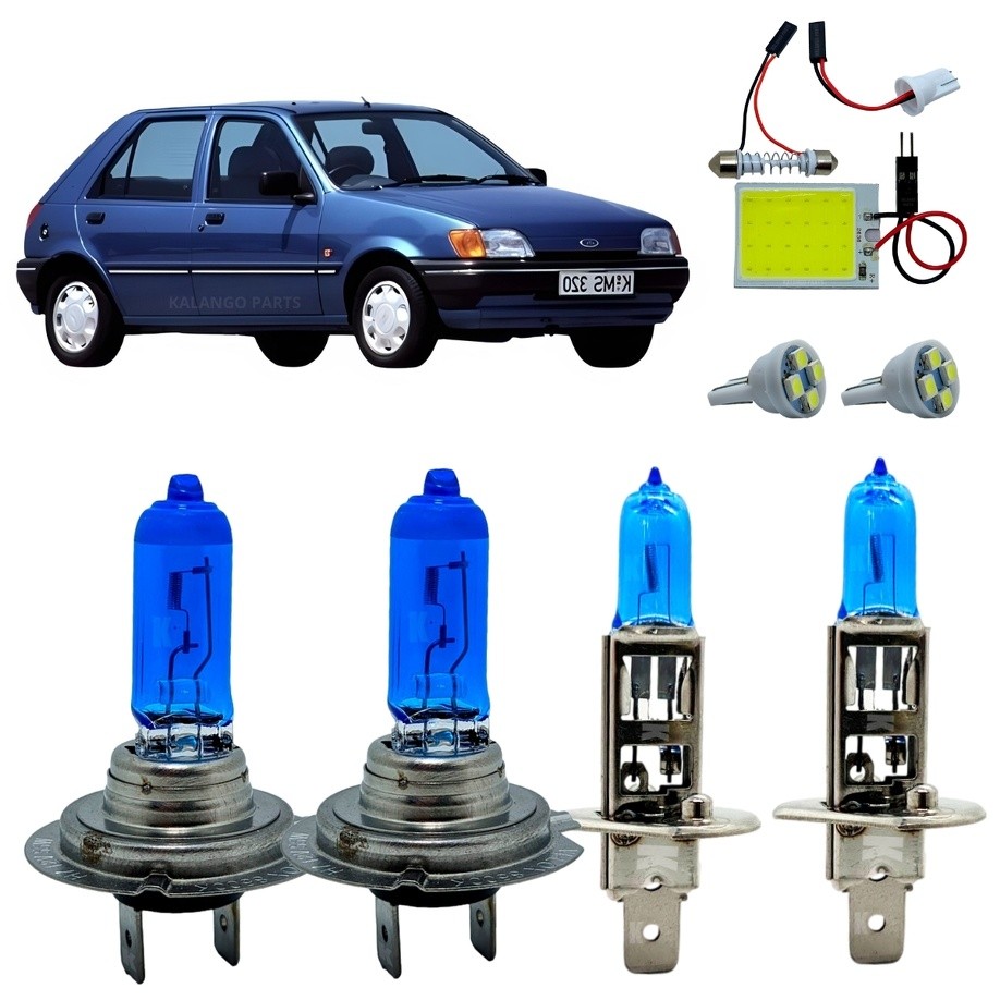Kit Lâmpadas H7 H1 Super Branca 8500K Alto Baixo Ford Fiesta 1996 A 2001 Luz De Teto + T10