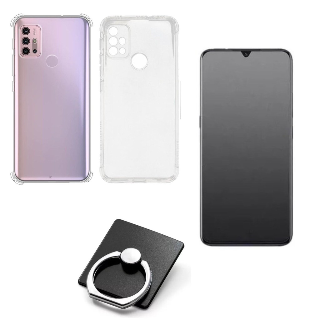 Kit Capa Transparente + Película Fosca Privacidade + Suporte Anel para MOTO G10