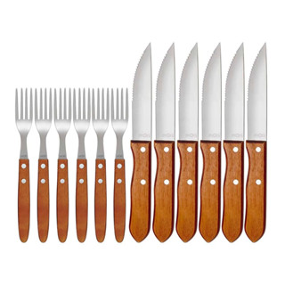 Conjunto Churrasco Garfo e Faca 12 Peças - 6 garfos e 6 facas Aço Inox Cabo Madeira Mor em Oferta na Shopee