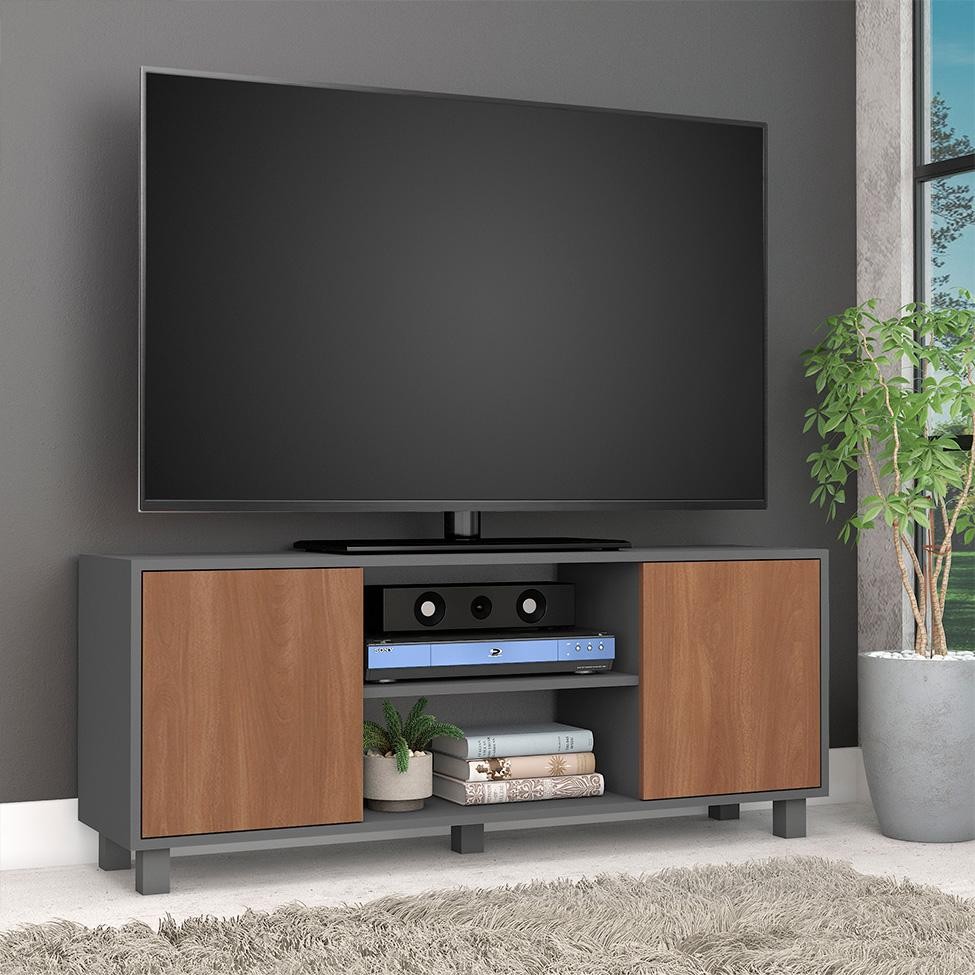 Rack para TV até 50 Polegadas Luka 2 PT Grafite e Manchester 120 cm - Home & Living