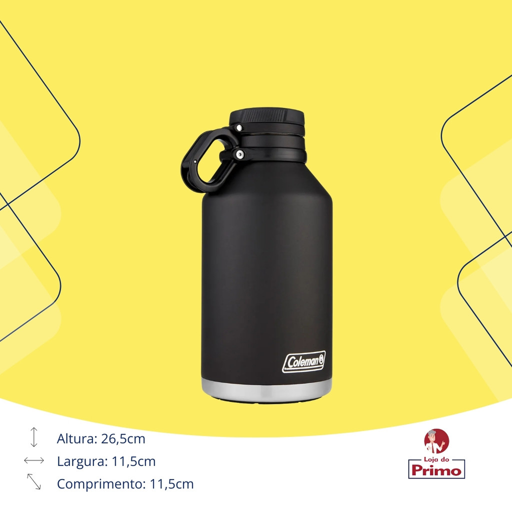 Detalhes do Garrafa Térmica Growler Inox Café Água Chá Camping Pesca Academia 1,9 litros Preta Coleman