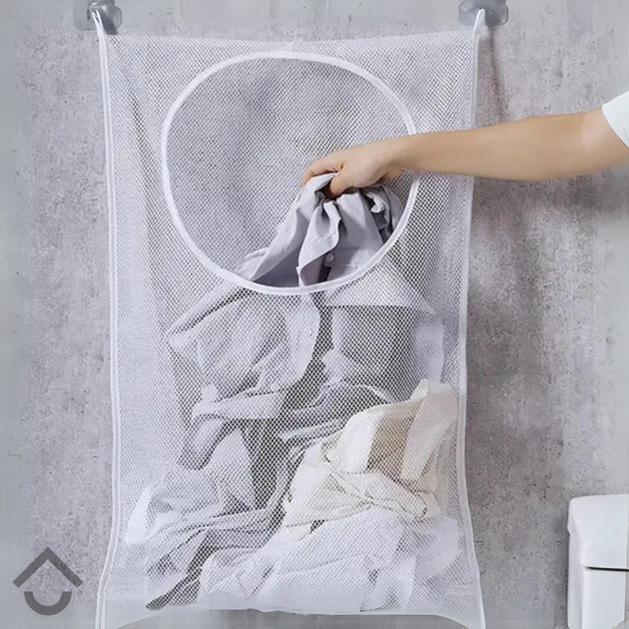 Cesto Multiuso Roupa Suja Intimas Meias c/ Ganchos Adesivos e Zíper