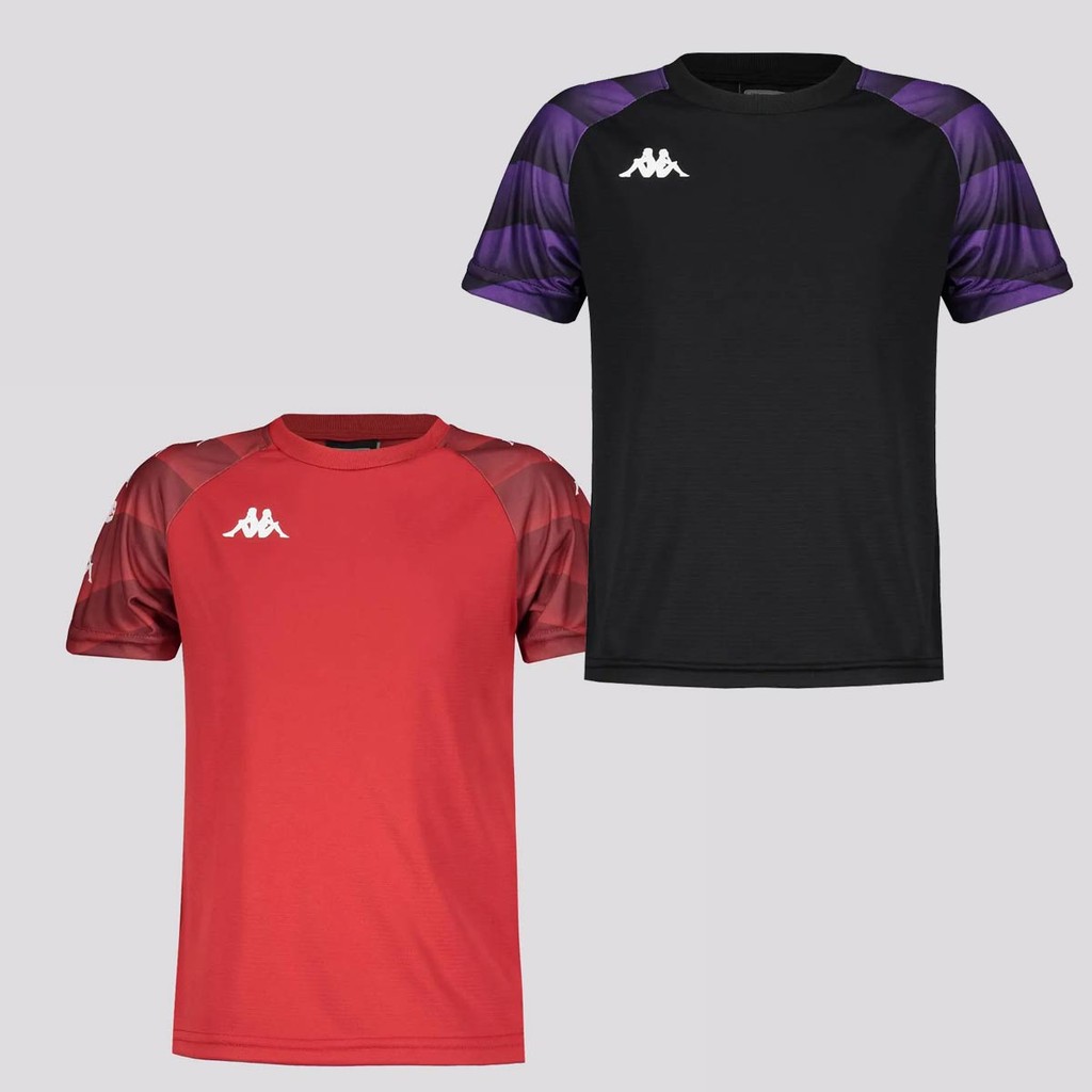Kit 2 Camisas Kappa Raglany Juvenil Preta e Vermelha em Oferta na Shopee