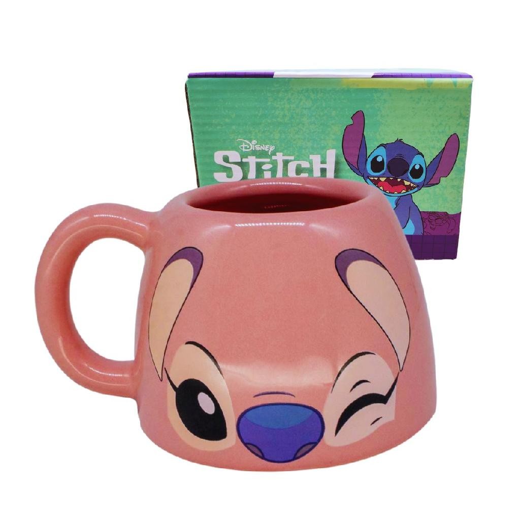 Caneca Angel Disney Zona Criativa 450ml em Cerâmica com Caixa Presenteável e Formato Engraçado