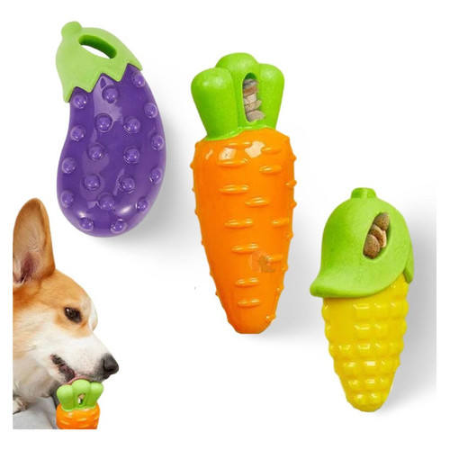 Kit 3 Brinquedos Mordedor Pet para cães cachorros Porta Petisco Milho Berinjela Cenoura Vegetais