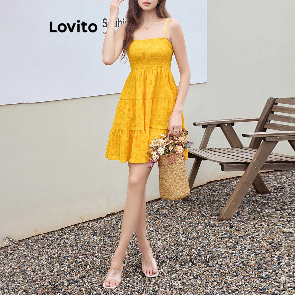 Lovito Vestido Boho Com Babados Lisos E Bainha Em Camadas Para Mulheres L100MD067 - Women Clothes