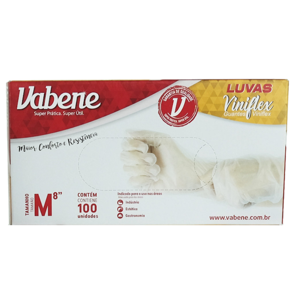 Luva Vinilflex sem Pó com 100 unidades Vabene em Oferta na Shopee