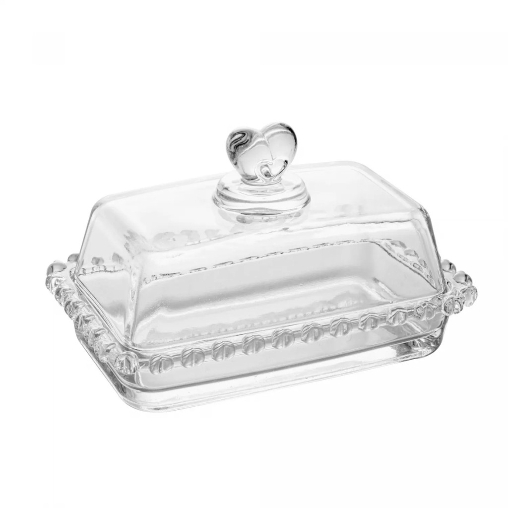 Manteigueira de Cristal Coração Lyor com Tampa – Luxo e Charme para Sua Mesa em Oferta na Shopee