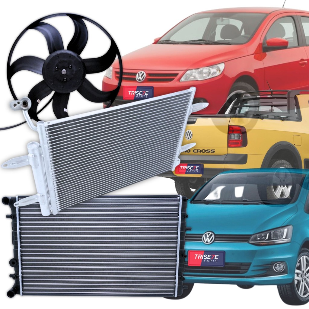 Kit Ventoinha Radiador Condensador Gol Saveiro Fox Voyage G5 G6 G7 G8 2010 2011 2012 2013 2015 2016