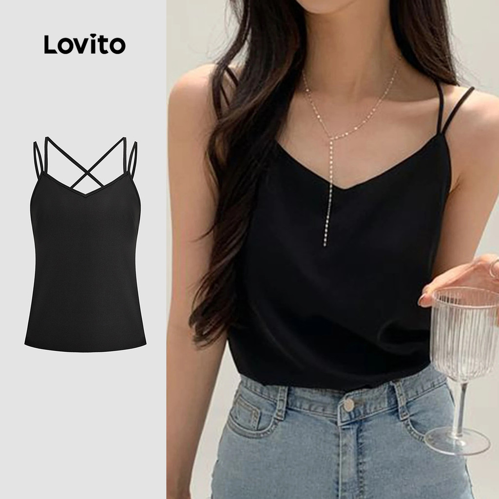 Lovito Top Casual Criss Cross Verão/Primavera Regata Feminina LBL23160 - Women Clothes