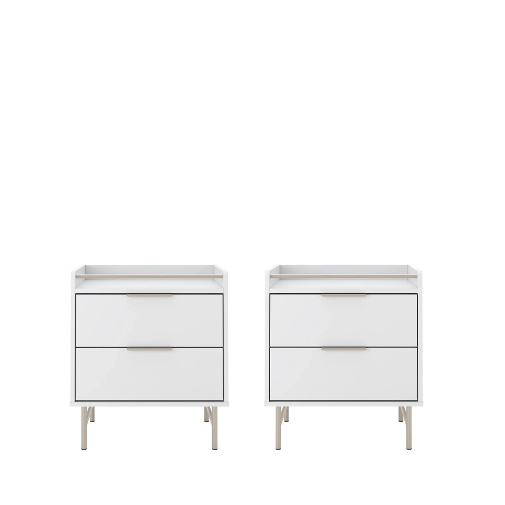 Conjunto 2 Mesas de Cabeceira 2 Gavetas com LED Yves 53 cm - Branco Fosco c/ Champanhe