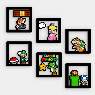Kit 6 Quadros Super Mario e Amigos MDF Vazado 14x14cm em Oferta na Shopee