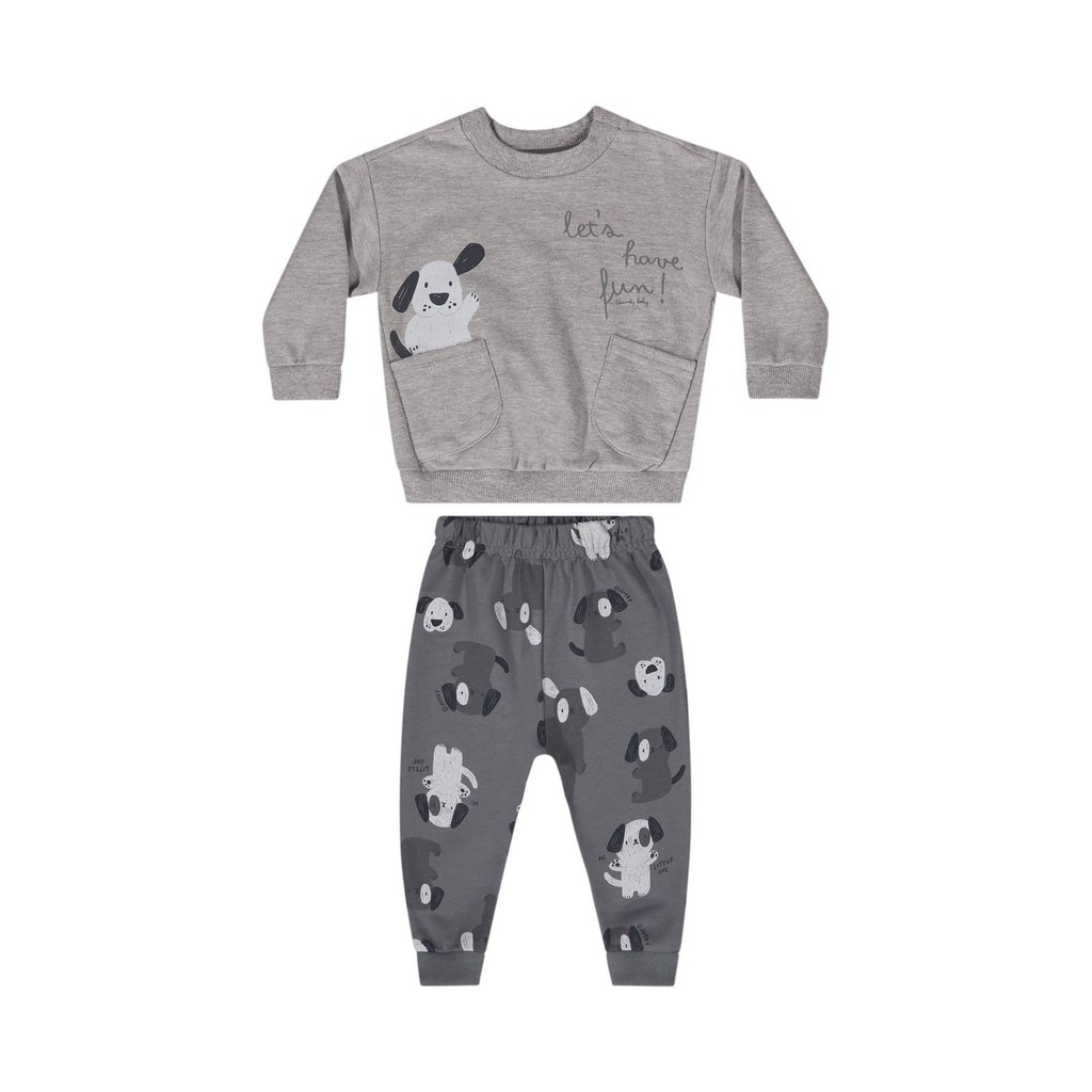 Conjunto de Cachorrinho em Moletom com Blusão e Calça para Bebê Menino Quimby