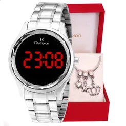 Relógio Digital Feminino Prata Champion Digital Prata CH48019T Original + Pulseira Berloques