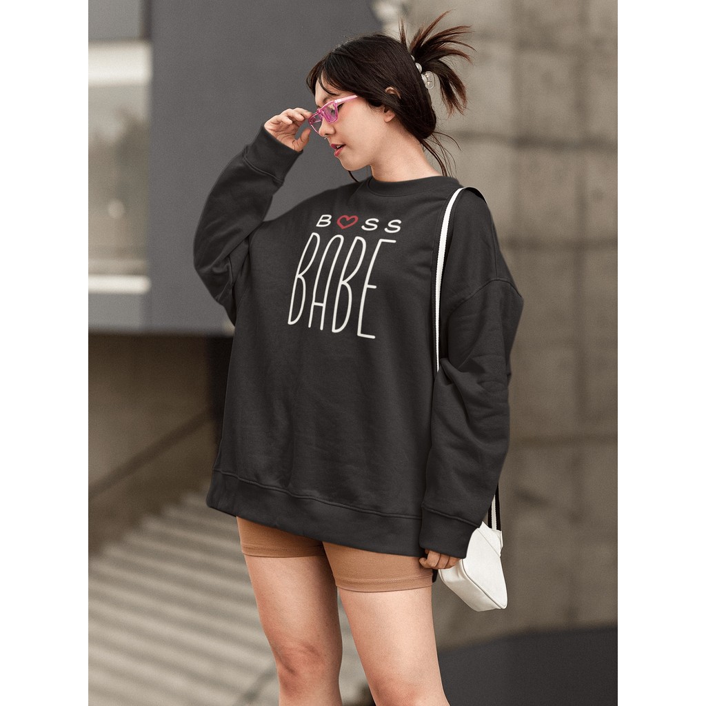 Moletom Blusa de Frio Básico Estiloso Feminino Estampado Gola Redonda Confortável 100% Algodão - Boss Babe