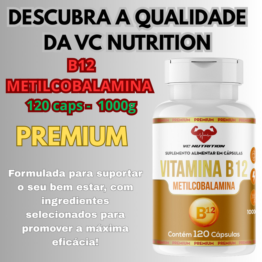B12 Metilcobalamina 1000mg - 120 capsulas -  VC NUTRITION - Energia e disposição em Oferta na Shopee