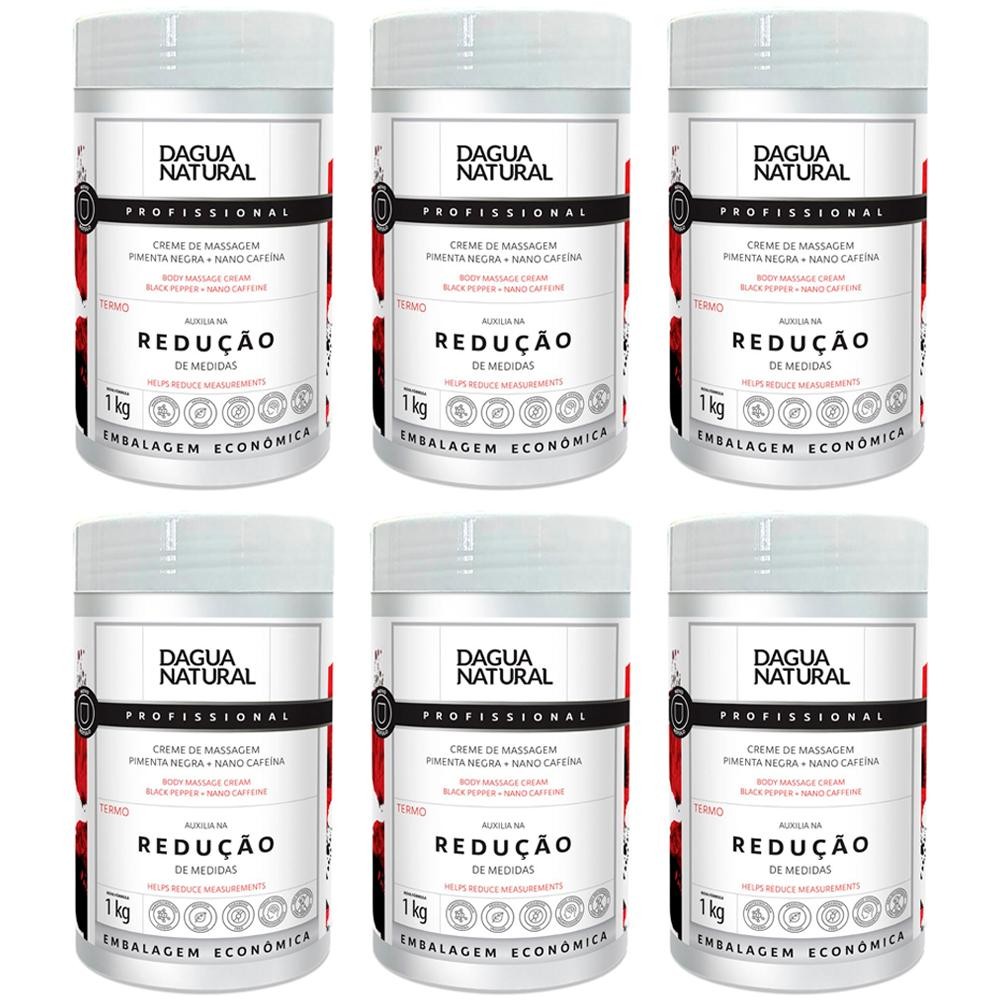 Kit 6 Potes Creme de Massagem Dagua Natural Pimenta Negra 1kg Redução de Medidas e Celulite