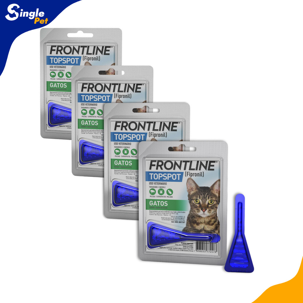 Frontline Topspot Para Gatos Antipulgas e Carrapatos - Pipeta 0,5ml - Kit 4 Unidades