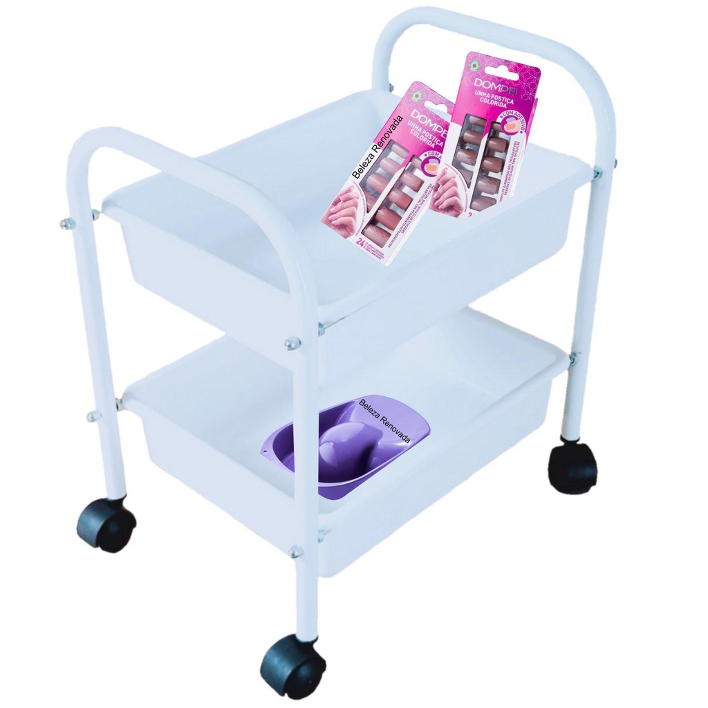 Carrinho Porta Esmalte Auxiliar Manicure 2 Bandejas - Beauty