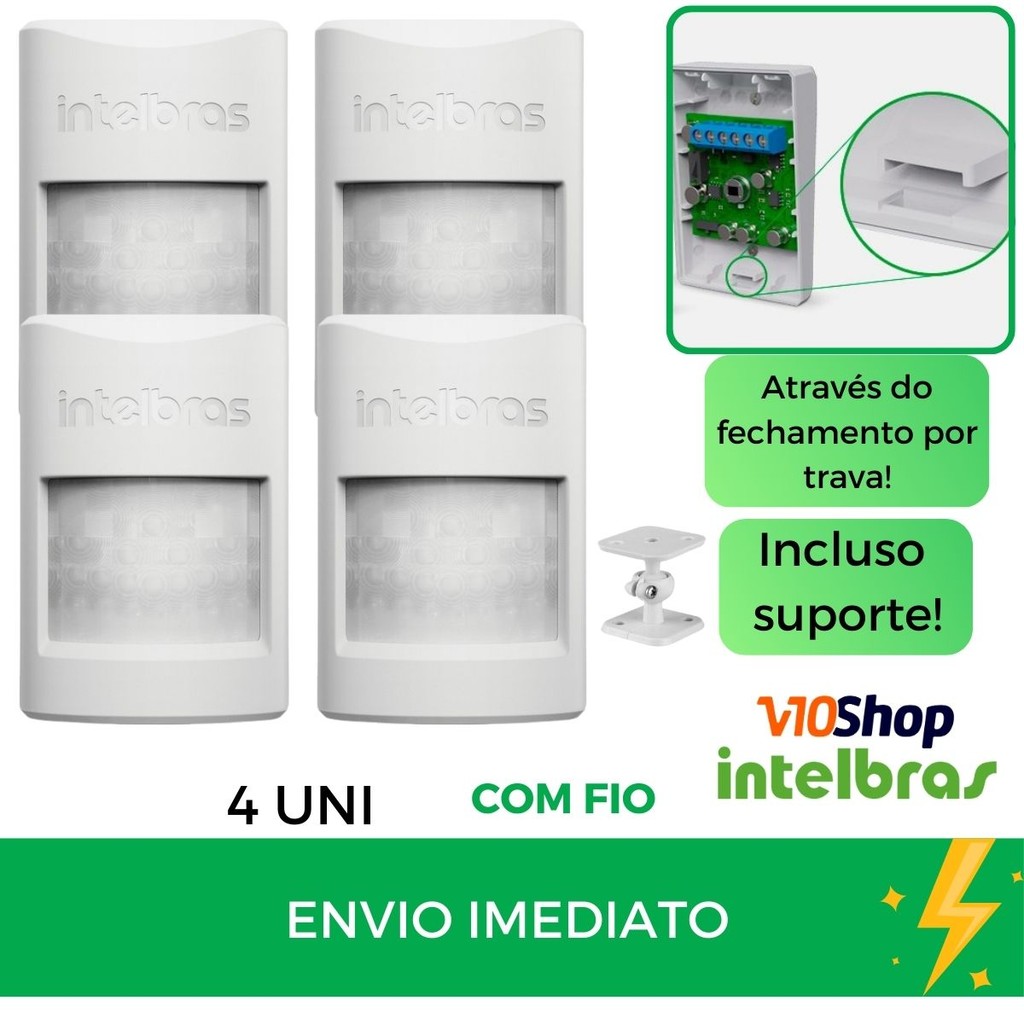 4 Sensor Movimento Com Fio Ivp 1000 Pet Cf para Central Alarmes com Suporte Articulavel Intelbras