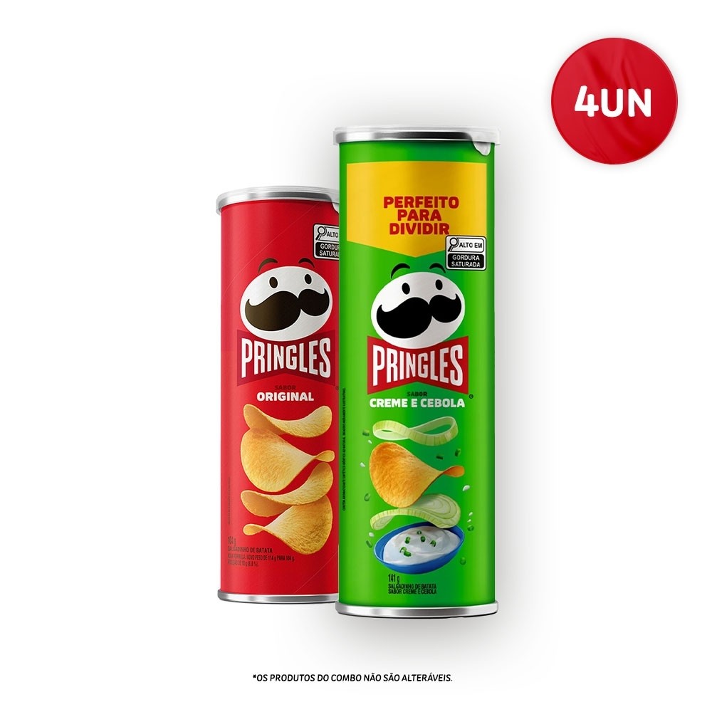 Combo Batata Frita Pringles Original 104g e Creme & Cebola 141g 4 unidades em Oferta na Shopee