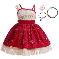 Crianças Menina Moana Traje Cosplay Verão Casual Festa Vestido De Princesa Sem Mangas Rendas 2025 Moda Roupas Da Do Bebê