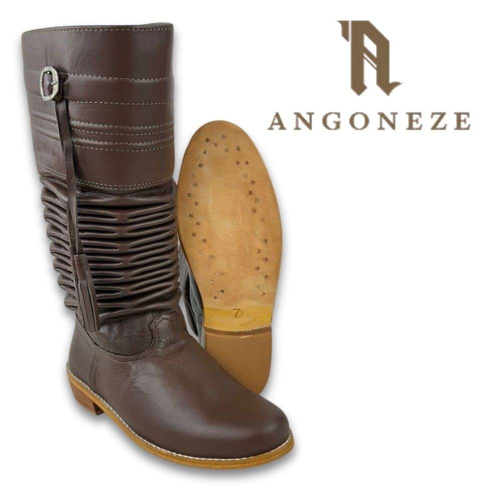 Bota Gaúcho Masculino Angoneze Couro Marrom Sanfonada Sola Couro Ref: 159