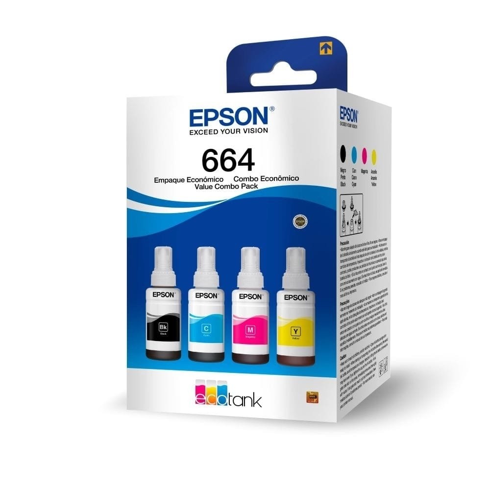 Kit Refil de Tinta Epson T664, 4 Cores, Preto/Amarelo/Ciano/Magenta - Computers & Accessories