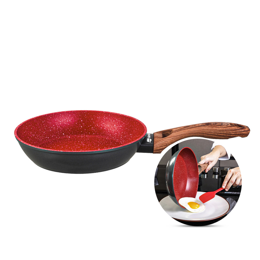 Frigideira Cerâmica Antiaderente N24 Red Marble Indução Fogão Cooktop Vermelho Duralar