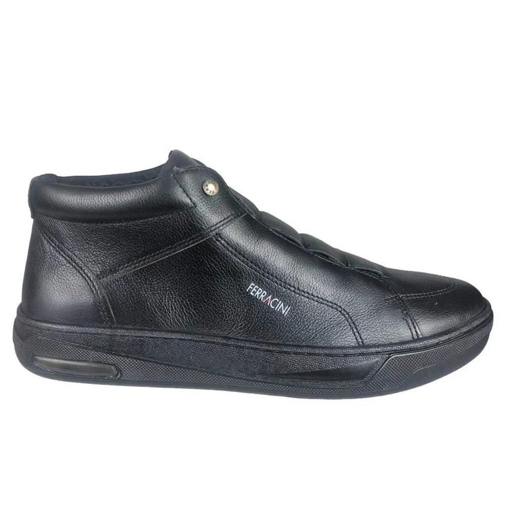 Sapatenis Cano Médio Ferracini Couro Estilo Botinha - Preto