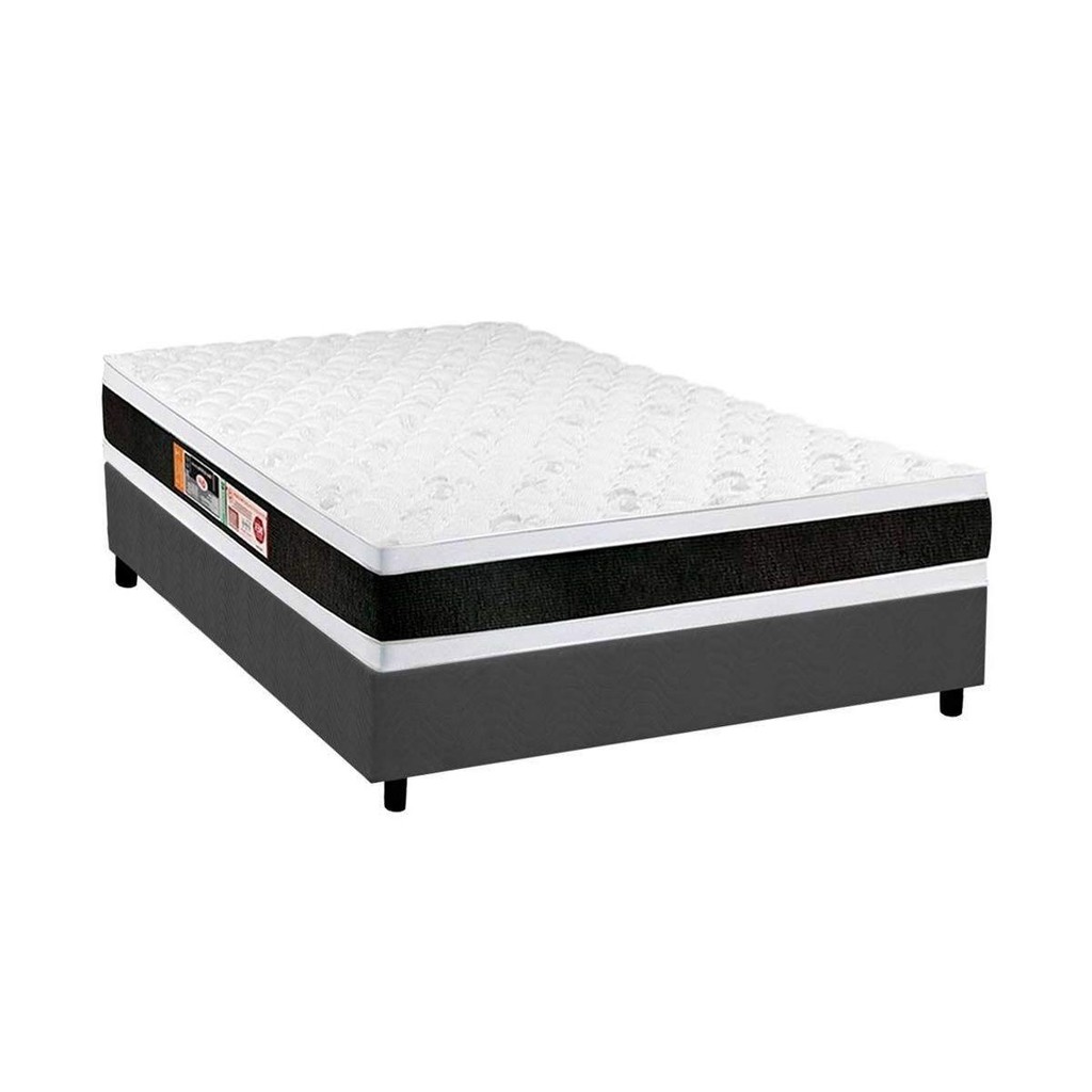 Conjunto Box Casal: Colchão Espuma Castor D45 Black e White AIR Double Face + Base CRC Suede Gray(138x188)