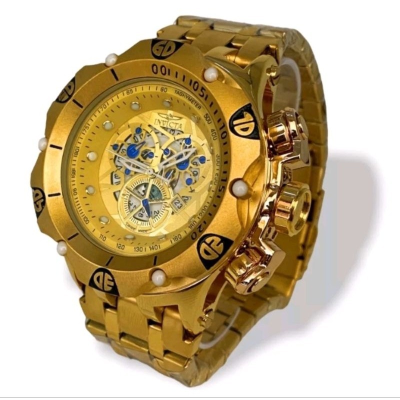 Relógio masculino Invicta Hybrid Dourado Catraca Giratória + Caixa