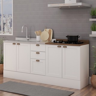 Balcão de Cozinha Iluminata 4 Portas 3 Gavetas 100% Mdf Branco/ébano - Genialflex em Oferta na Shopee