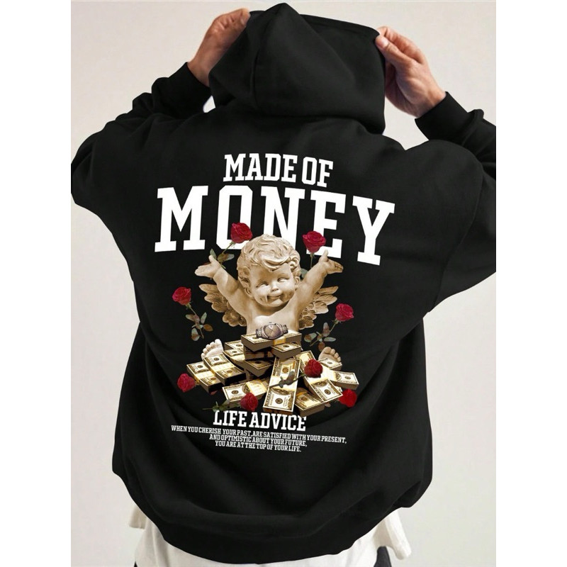 Blusa Moletom Canguru Casual Confortavel Made Of Money Anjo Estilo Angel Grife Promoção Unissex