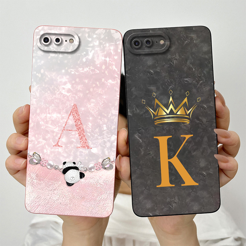 Para iPhone 7 Plus 8Plus iPhone7 8 Lente Quadrada Capa Protetora Do Telefone Moda Coroa Letras Pintadas Caso De Silicone