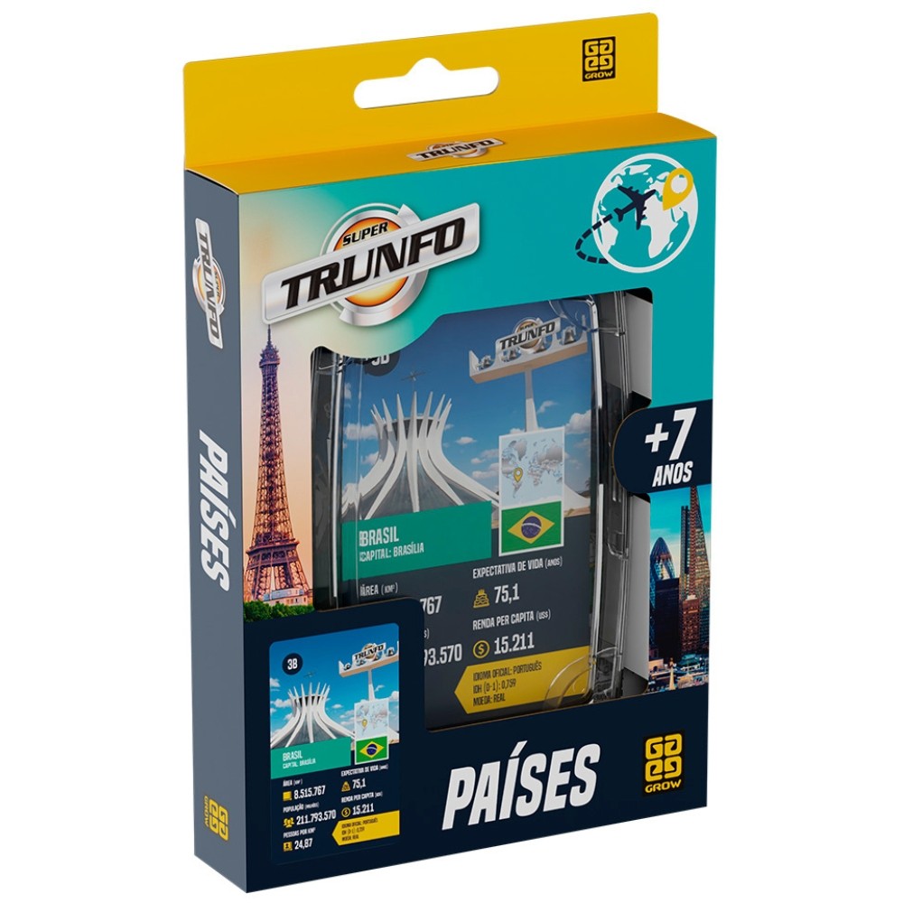 SUPER TRUNFO PAÍSES GROW 32 CARTAS PONTO TURÍSTICO PERGUNTA VIAGEM GEOGRAFIA ARÉA POPULAÇÃO CAPITAL em Oferta na Shopee