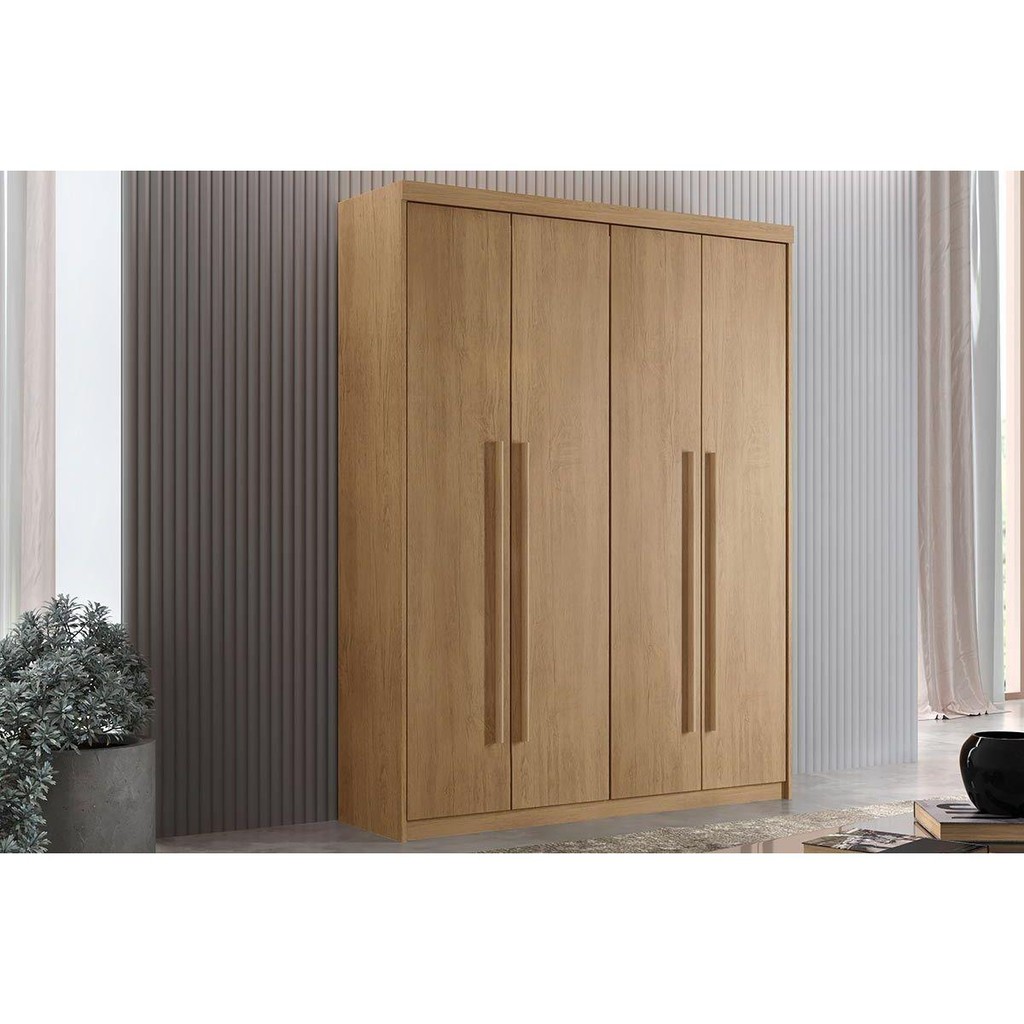 Guarda Roupa Solteiro 4 Portas e 2 Gavetas Hawaii Naturale - Rufato em Oferta na Shopee