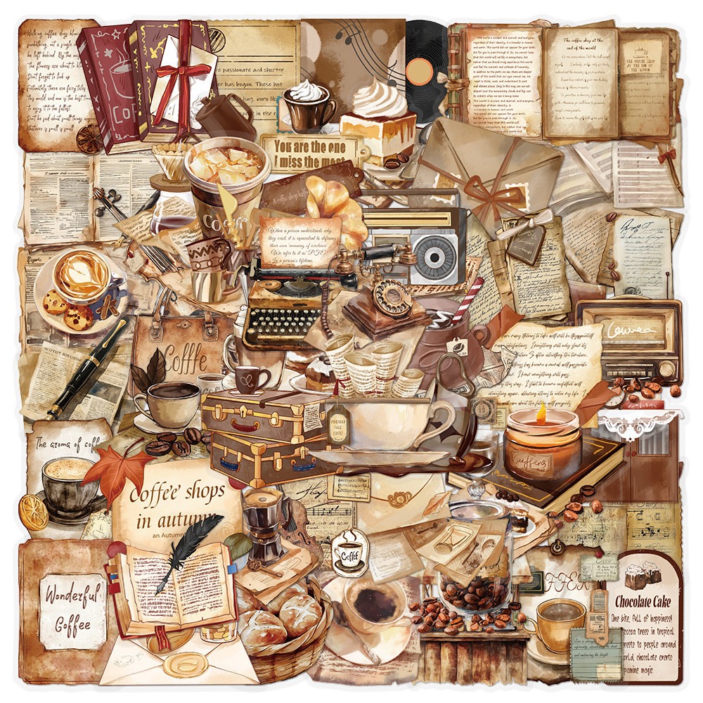 50 Peças Adesivos Transpanrent De Plástico Vintage Café PET em Oferta na Shopee