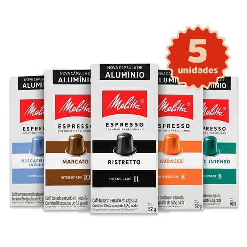 Kit 50 Cápsulas Melitta® - Variedades - Ristretto, Marcato®, Audacce®, Descafeinado e Lungo
