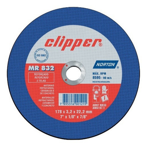 Disco Corte 7'' X 1/8'' X 7/8'' 2T MR 832 Refratário Norton