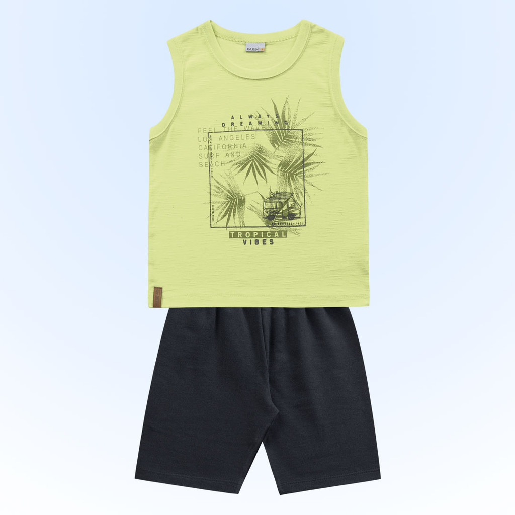 Conj Regata Tropical e Bermuda Moletom Fakini