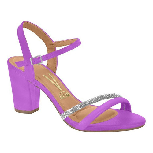 Sandália Feminina Vizzano Salto Médio Grosso Tiras Strass